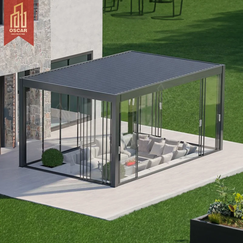 Custom Electric Patio Canopy Gazebo Outdoor Waterproof Aluminium Pergola Opening Louvred Roof Pavilion