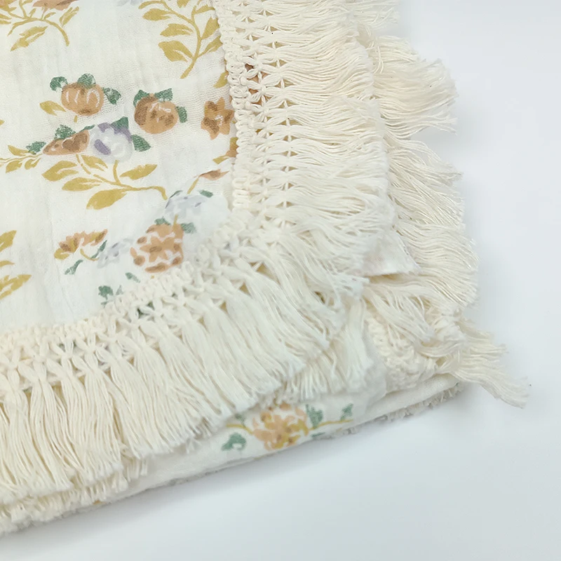 Paleo Baby Blanket Custom Allover Floral Soft Tassel Fringe Newborns Bedding Cotton Wrap Kids Baby Muslin Swaddle Blankets