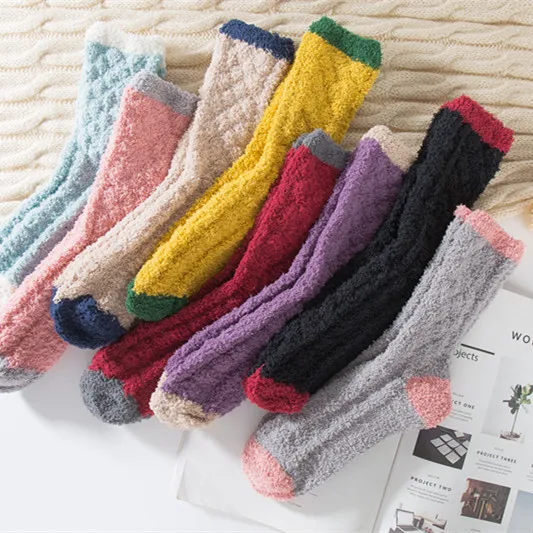 In Stock Winter Warm Soft Comfortable Cute Colorful Microfiber Floor Slipper Socks Women Fuzzy Fluffy Socks