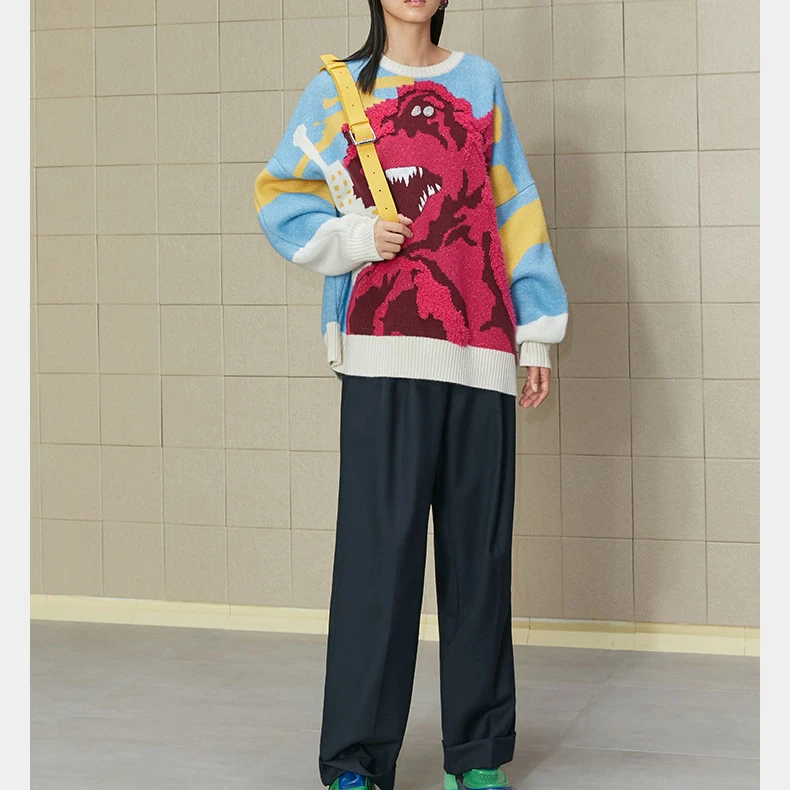 Jacquard Knitting Intarsia And Sweaters Custom Knitwear Lady Oversized Sweater Women cotton jumper