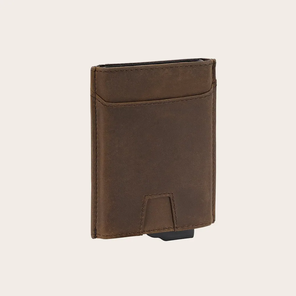 Aluminum slim custom logo leather pop up business card wallet for men rfid metal minimalist wallet