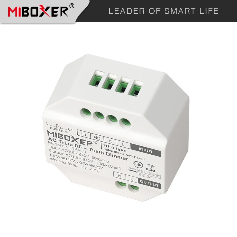 Световой диммер Miboxer Mi Light радиочастотный + нажимной с задней кромкой 100 ~ 240 В переменного тока Wi-Fi переменный ток голосовым управлением Одноцветный контроллер