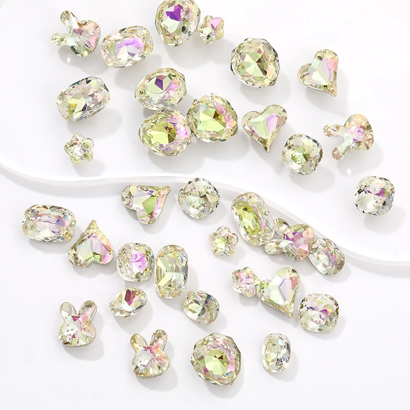 New goose down yellow series pointed bottom nail art crooked peach heart square crystal glass drill diy jewelry accessories