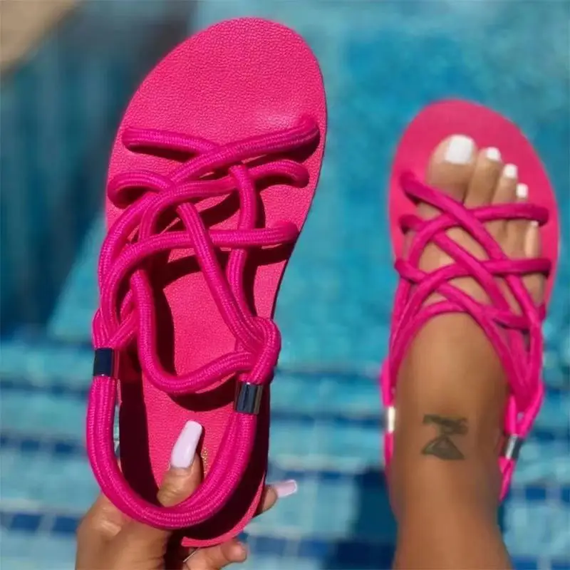 2021 new design fashion Ladies bandage comfortable Cute Beach Wedge Rope Tie Up  sandals