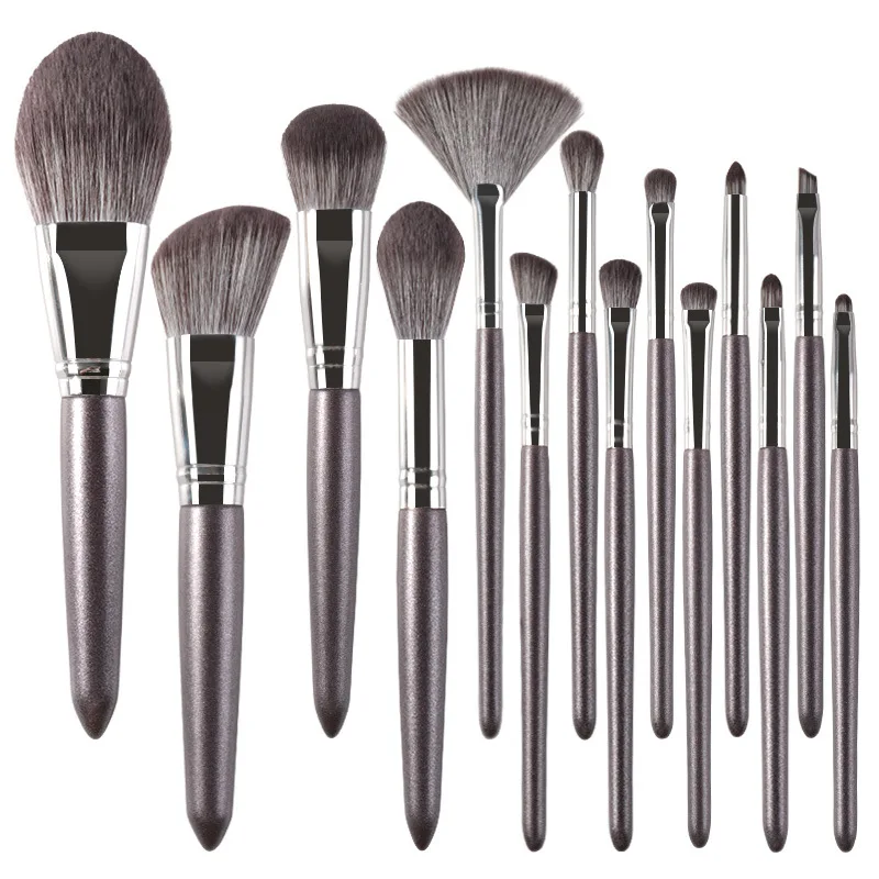 
Professional Supplier Cosmetic Tools Makeup Powder Brush Set Long Handle 14pcs Synthetic Hair White Painting Wood Handle 17cm 