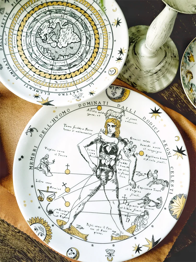 ZC European style Italian sun decorated bone china plate ceramic art modern personalized dinnerware sets