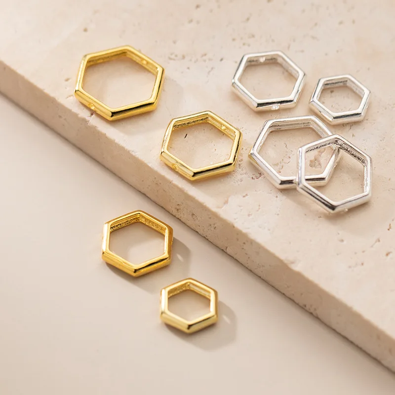  925 sterling silver hexagon bead frame diy bracelet material jewelry accessories
