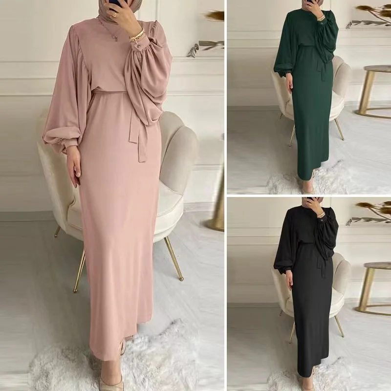 Wholesale Arabic Dubai Dress for Women Eid 2022 Puff Sleeve Moroccan Oman Kuwait Muslim Clothing