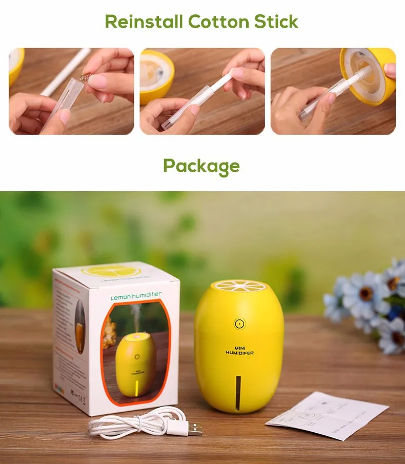 Creative Lemon Humidifier Mini USB Desktop Diffuser Air Humidifier Led Light Mist Maker For Home Office Car Gifts 4 Colors