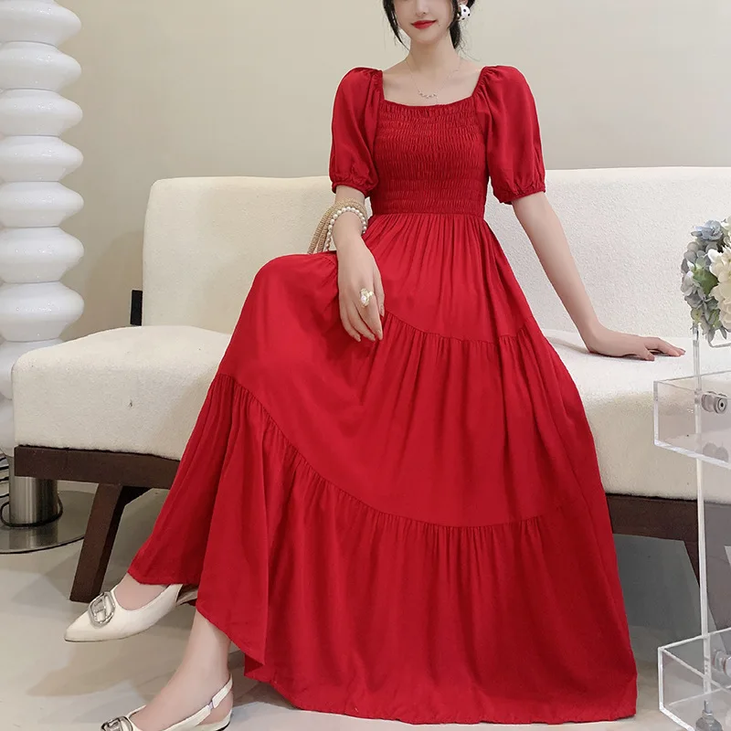 Cotton silk floral dress Bohemian long skirt Tourism beach skirt