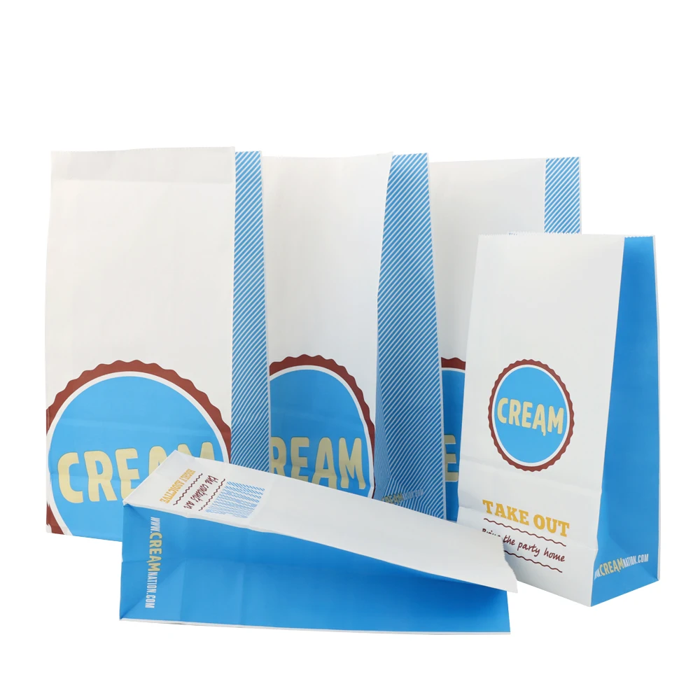 Recycle Bread Baguette Cake Packaging Portable White Craft Square Paper Bag With Custom Logo