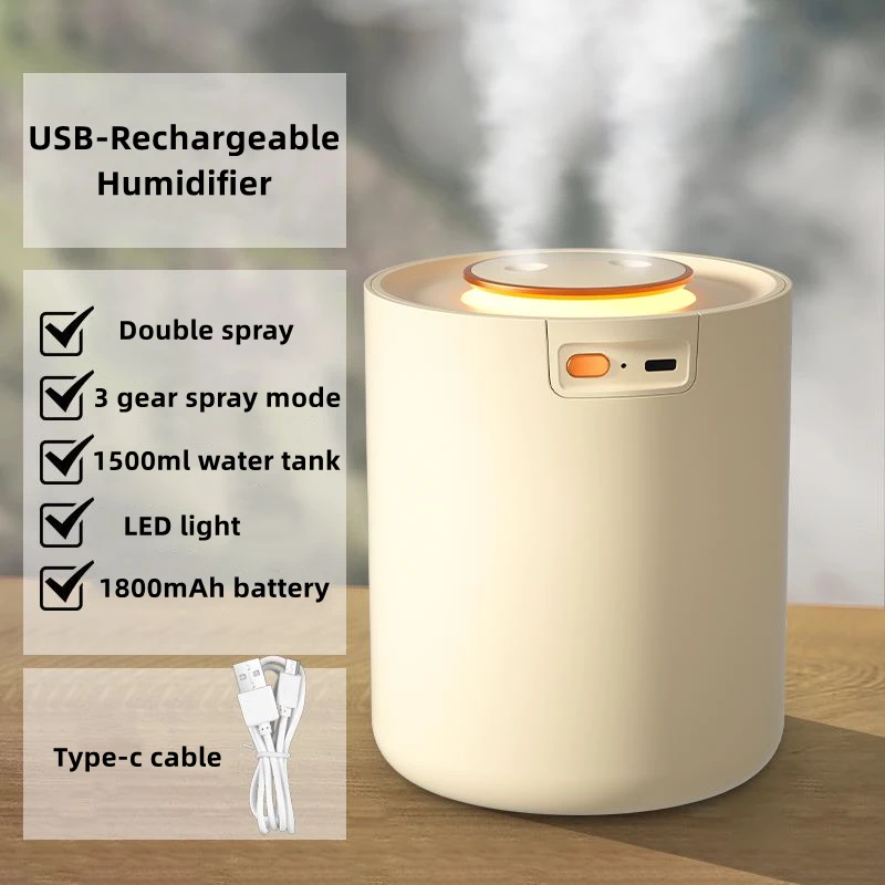 Rechargeable Small Humidifier, Mini Portable Cool Mist Humidifier 3 Modes with LED Light Desktop Humidifier