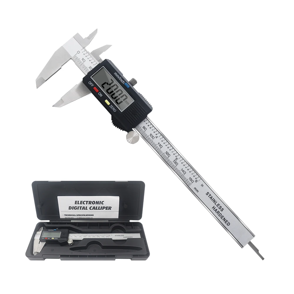 Electronic Digital Vernier Caliper 150mm Stainless Steel Rule Gauge Micrometer 6 Inch LCD Measuring Ruler Tool With Plastic Box