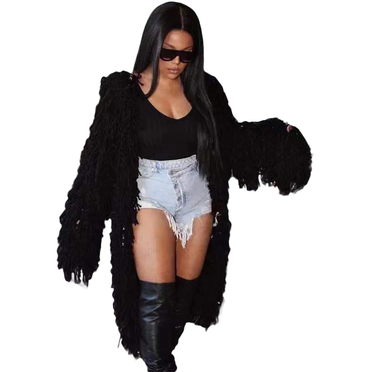 New Arrivals Y2K Clothing Women Long Cardigan Hand Made Knitting Sweater Tassels Streetwear Winter Clothes For Ladies Coats