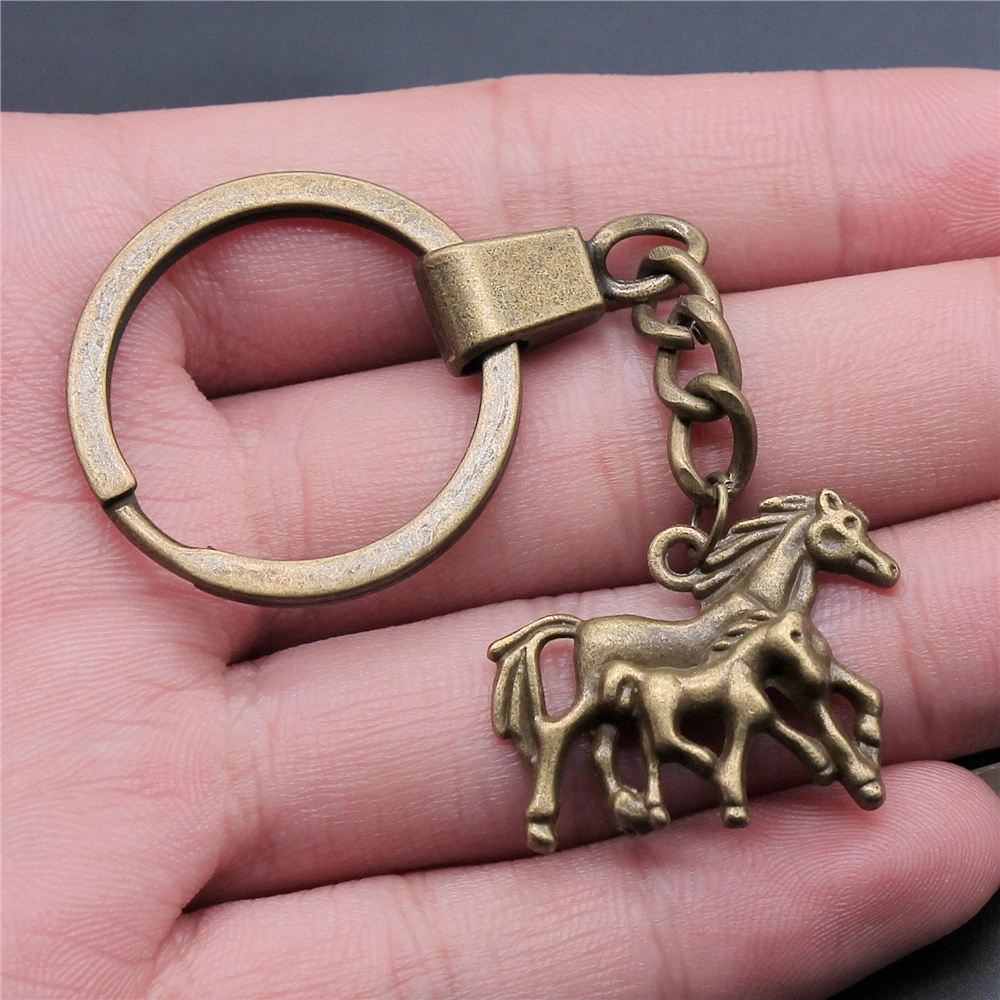 WYSIWYG 28x23mm Antique Silver Plated Antique Bronze Plated Zinc Alloy Horse Mother and Child Keychain P2-ABD-C10442