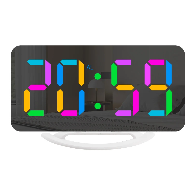 Цифровые часы с большим дисплеем цветной шрифт RGB двумя портами USB зарядка дорожный светодиодный зеркальный будильник для кровати