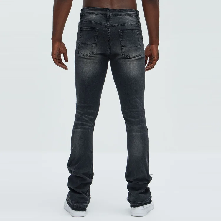 Custom High Quality Slim Flare Jeans Men Stretch Ripped And Repair Wash Straight Hip Hop High Street  Denim Pants