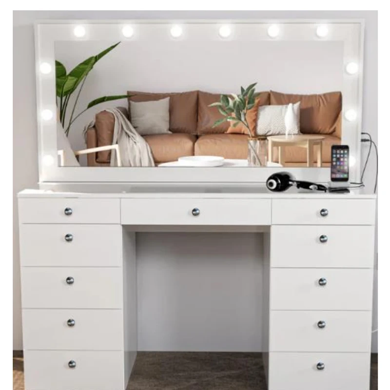 White Cheap Vanity Desk Makeup Vanity Dressing table with Mirror and Lights