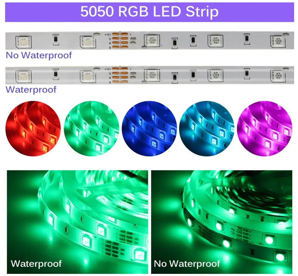 Wholesale 12V 5050 RGB Light Strip Bluetooth Smart App Waterproof LED Colorful Light Strip Set
