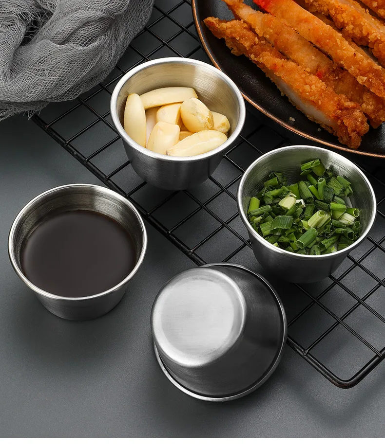 Stainless Steel Sauce Cups With Rolled Edge Stackable Metal Portion Containers Stainless Steel Ramekin Dipping Sauce Cup
