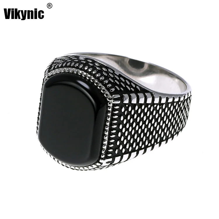 2021 new Turkish Jewelry Black Ring Men Real 925 Sterling Silver Mens Rings Natural Agate Stone Vintage Cool Fashion