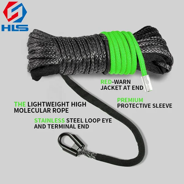 1/4' x 50 ft 4WD Off Road Vehicle  Heavy Duty Synthetic Rope with Forged Winch Hook for Truck ATV UTV SUV