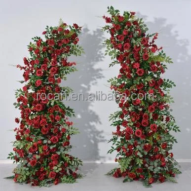 Wedding table arch red flower runner rose flower ball garland backdrop arch flower decoration