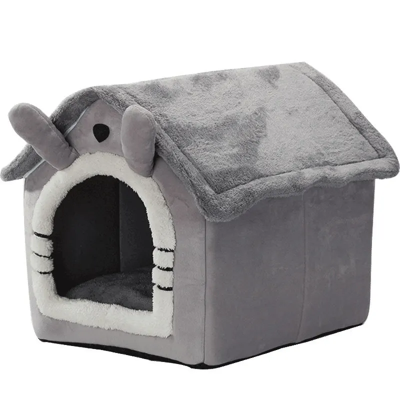 Luxury Print Pattern Indoor Dog House Foldable Warm and Soft Kennel Plush Cozy Cat Nest with Removable Cushion Pet Bed
