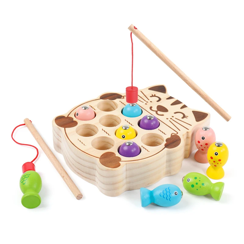 Early Educational Learning Toys Wooden Pretend Cats Fishing Magnetic Board Game Interactive Children Toy Christmas Gift