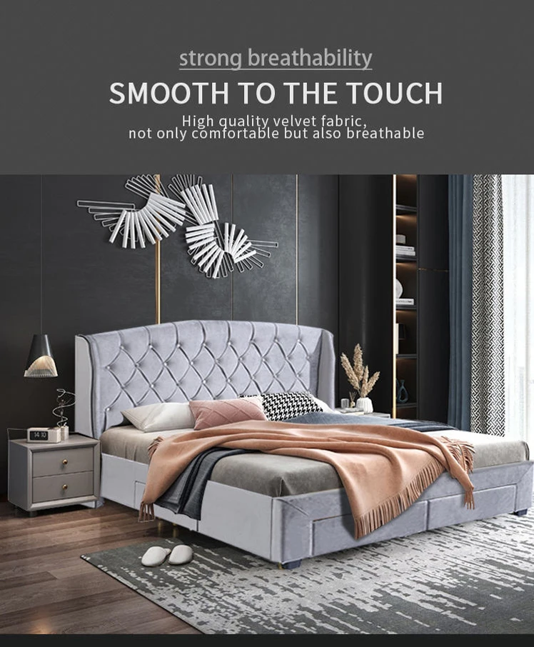 WIN FORCE Modern Bedroom Furniture With Large Capacity ODM Light Grey Wooden Bed