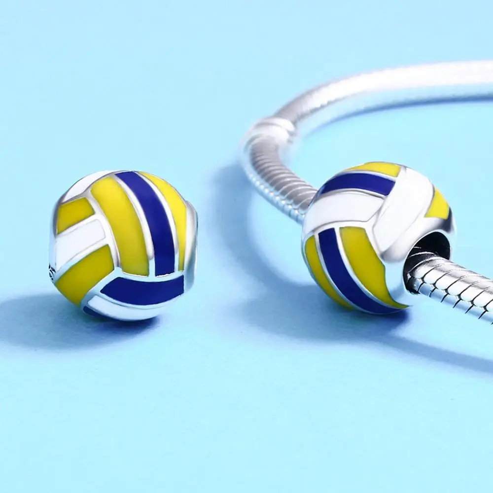 Sports Series Jewelry 925 Sterling Silver Yellow White Blue Volleyball Ball Bracelet Accessories SCC448
