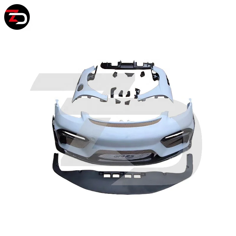 Good Fitment GT4 RS Style Front Bumper Rear Diffuser Exhaust Side Skirt Rear Engine Cover Front Trunk Hood Scoop For 718 Boxster