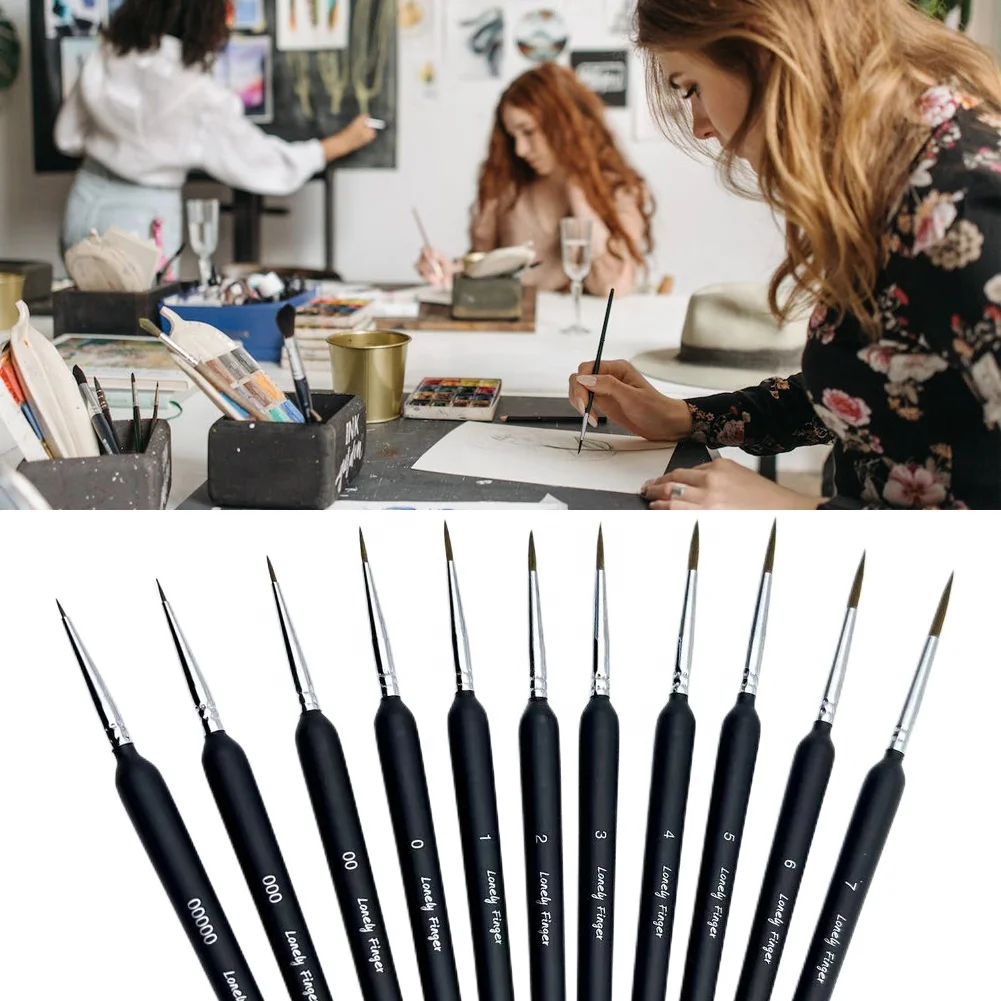11pcs Detail Paint Brushes Extra Fine Tips Professional Miniature Painting Art Set for Micro Watercolor Oil Acrylic Craft Models