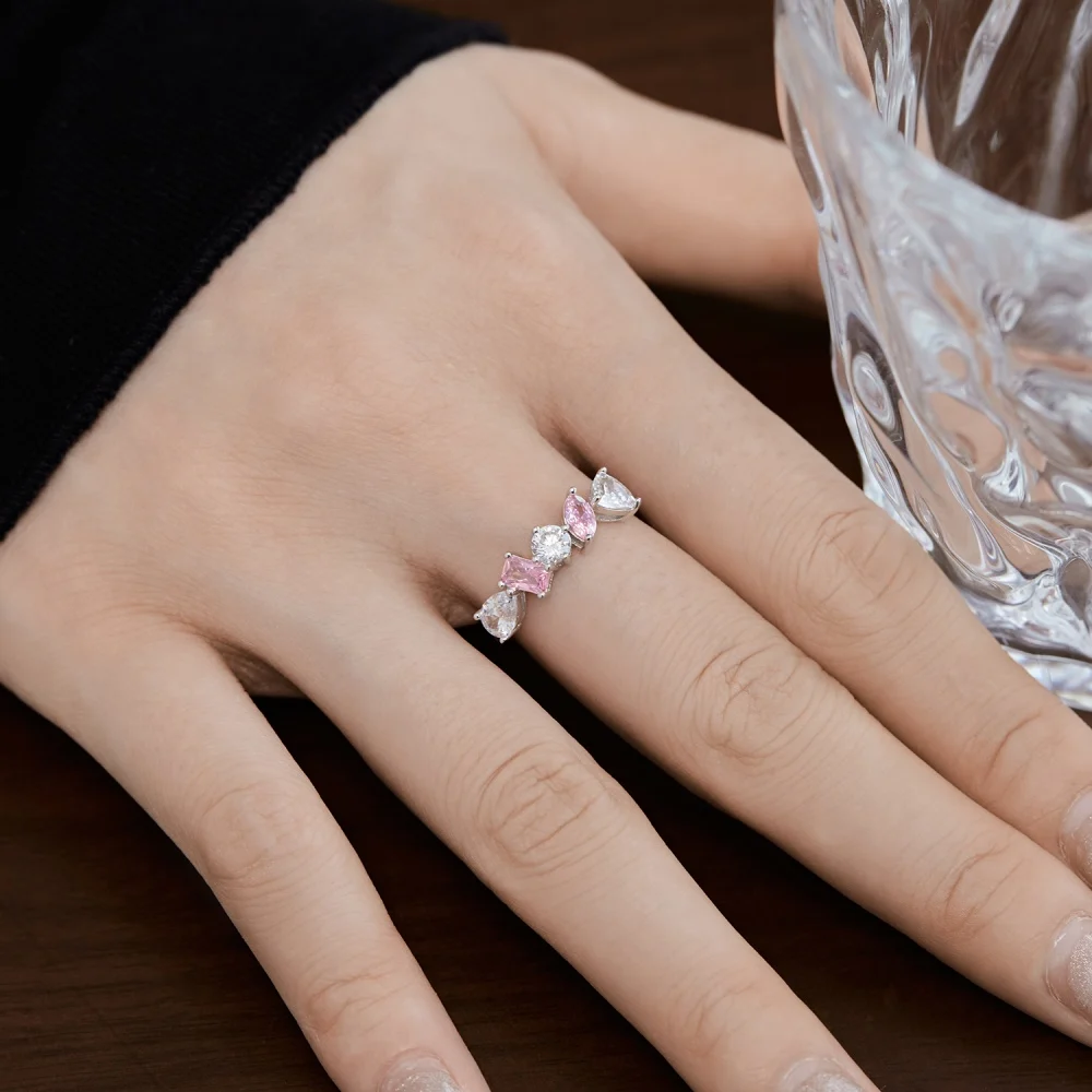 Dylam Trendy Fine Jewelry 925 Sterling Silver Cz Cubic Zirconia Diamond Rings  Pink Sapphire Engagement Wedding Rings For Women