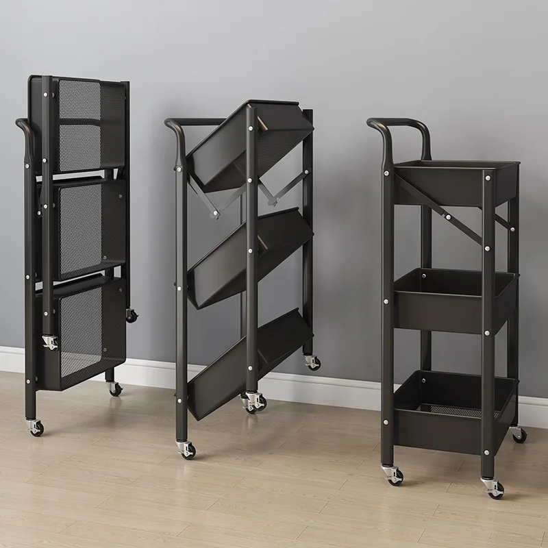 Wholesale No installation folding cart portable shelving suitable for baby storage layer shelf family trolley shelving