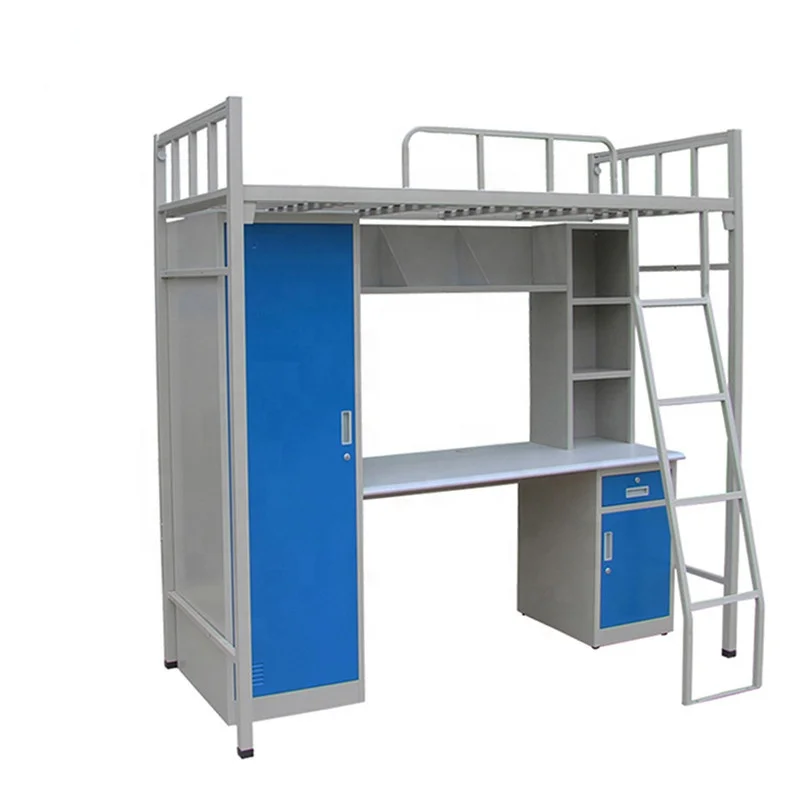 Student Dormitory Metal Bunk Bed With Desk and Wardrobe