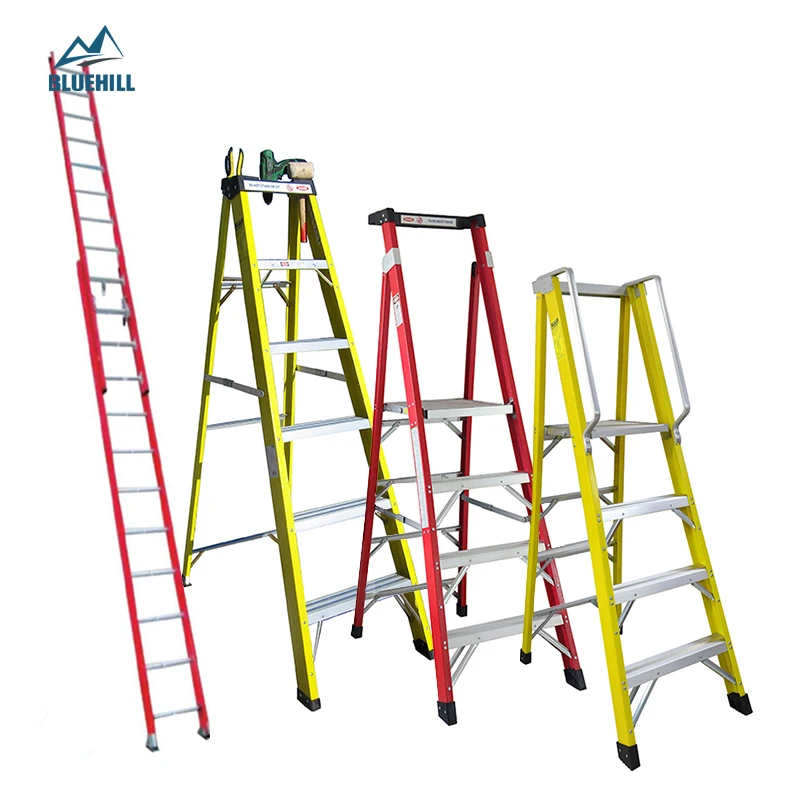Multi Purpose Locked Ladder Climbing Industrial Insulation Ladders Single Portable A Shape Frame Fiberglass Step Ladder