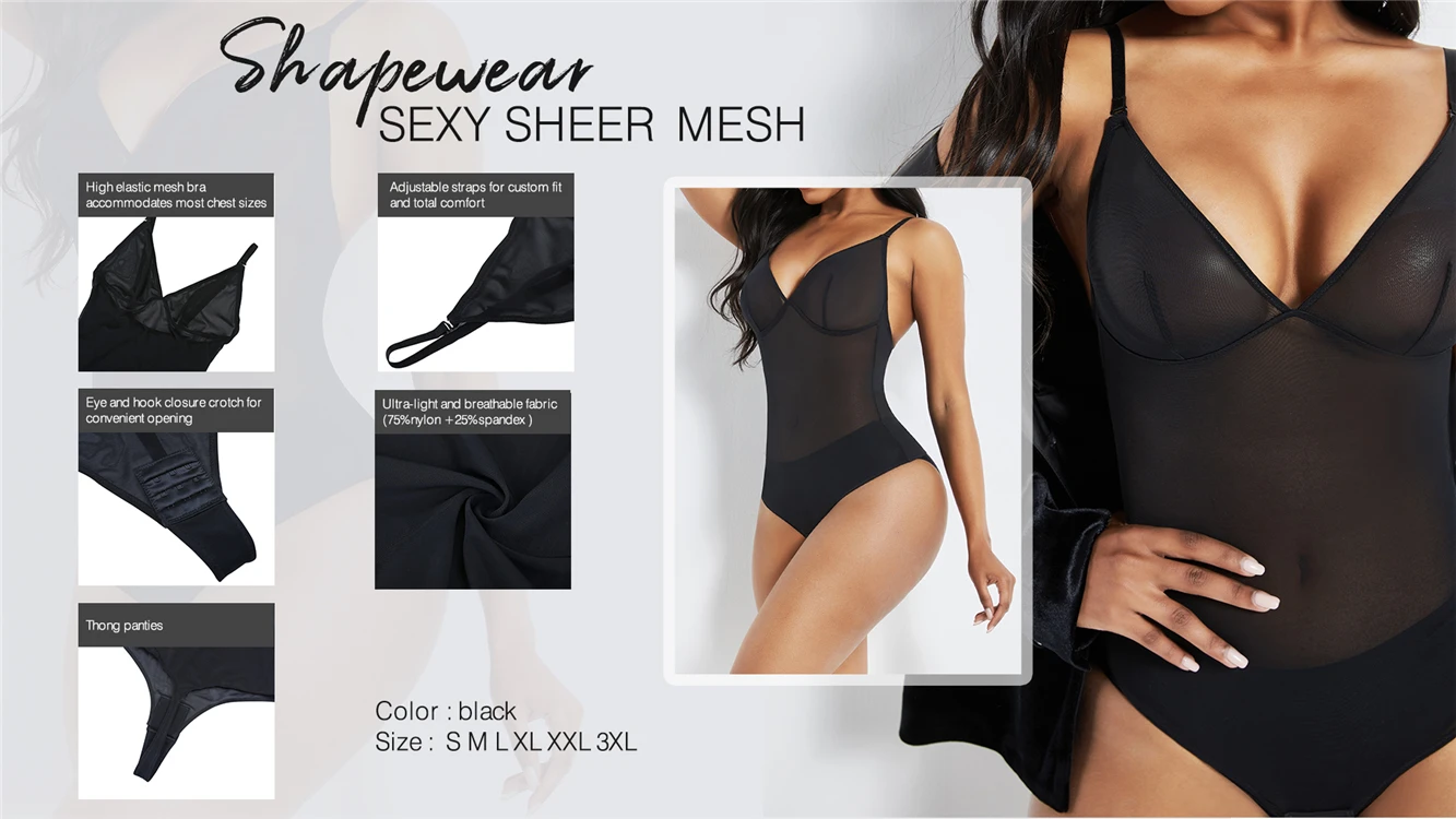 Высокое качество прозрачная сетка Full Body Shaper метка частного назначения стринги Корректирующее