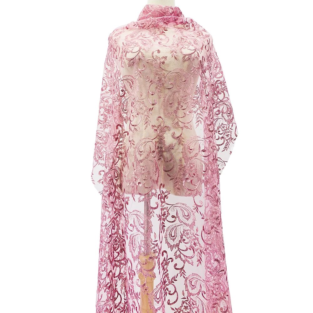 Wholesale Unusual Tulle Mesh Cord Spangle Flat Embroidered Sequins Knit Lace Fabric For Women