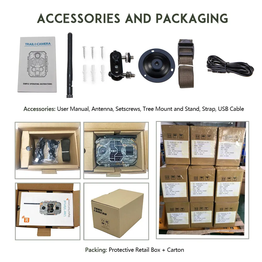 Full HD 20M 1080P 3G Wild Game Camera with Portable Solar Panel for Charging 80ft Flash Range 3G Wireless Video Cam