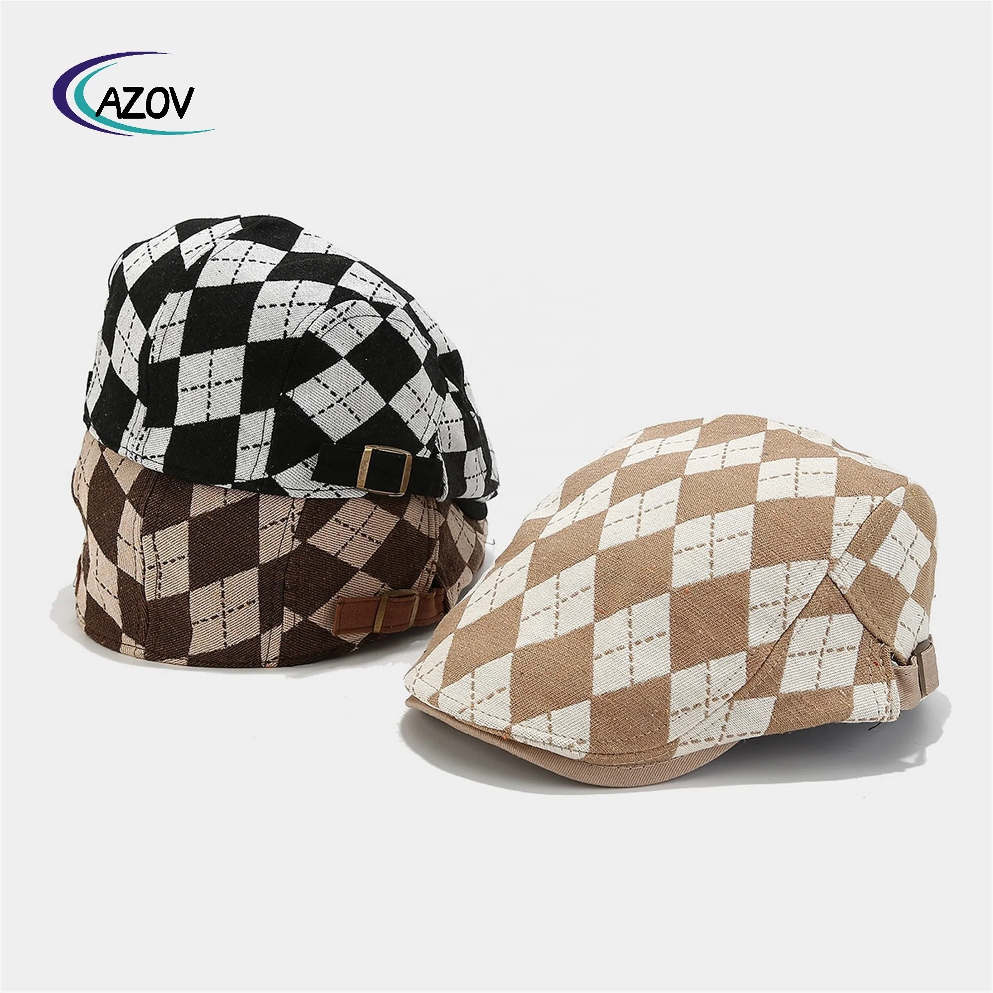 Rhombus Plaid Advance Hats Retro Workwear Fashion Peaked Cap Literary Newspaper Bay Hat