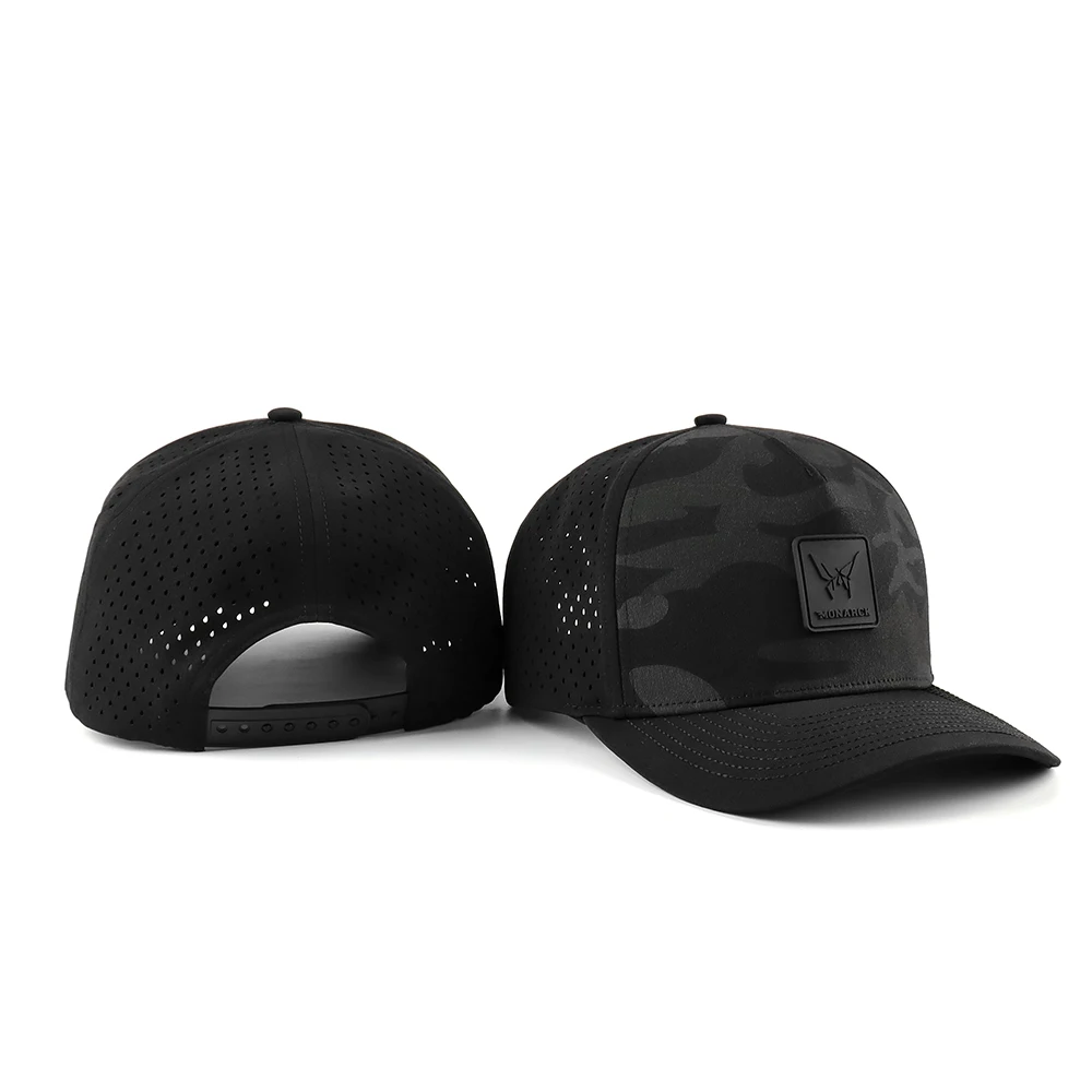 Custom  embroidery thread 5 Panel Rubber Logo Luxury Baseball Cap,Waterproof Two Tone Perforated Hat,camo hydro baseball hat