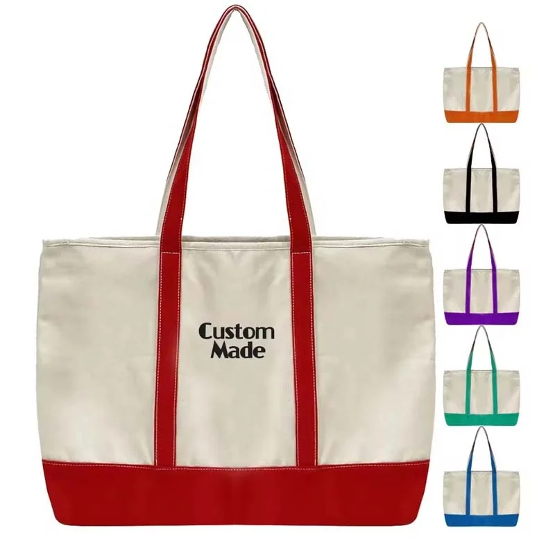 Extra Large Retro Student Shoulder Beach Bag Zipper Custom Printed Logo Hit Color Patchwork Canvas Cotton Tote Bags for Shopping