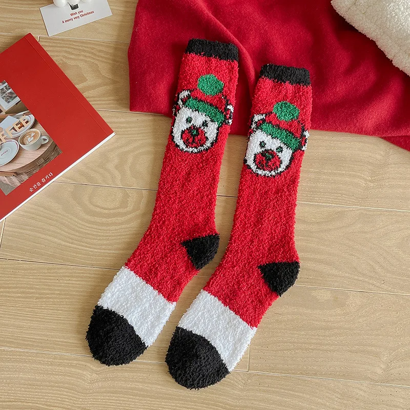 Winter warm women calf socks coral velvet sleeping stockings Christmas gift socks