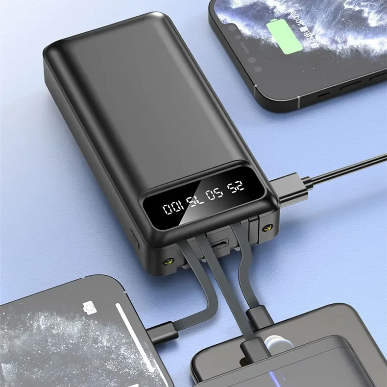 Hot Selling Mini Size Power Bank 30000mah OEM Factory Wholesale Competitive Price Gifts Built-in Cable With Flashlight Charger