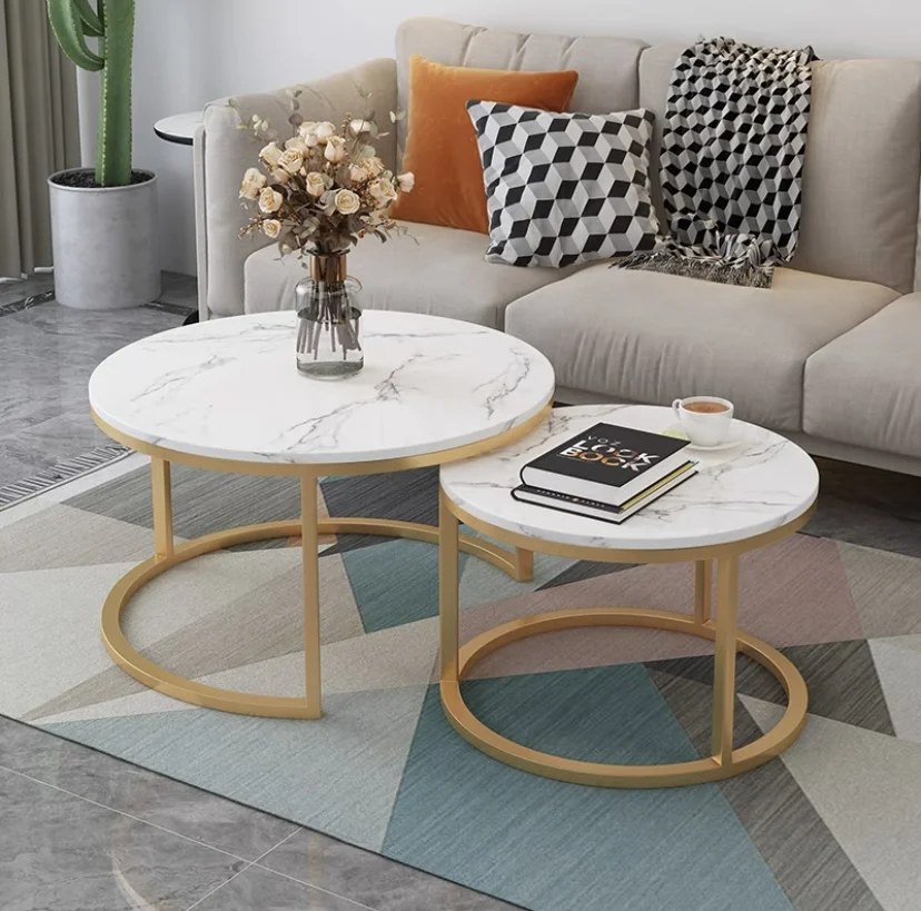 Luxury wholesale Easy Assemble Home Furniture Office Living Room Side Round Metal Marble Coffee Table