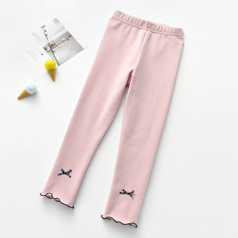 High Quality 100% Cotton Knitted Lovely Bow Leggings Pants for Kids Girls