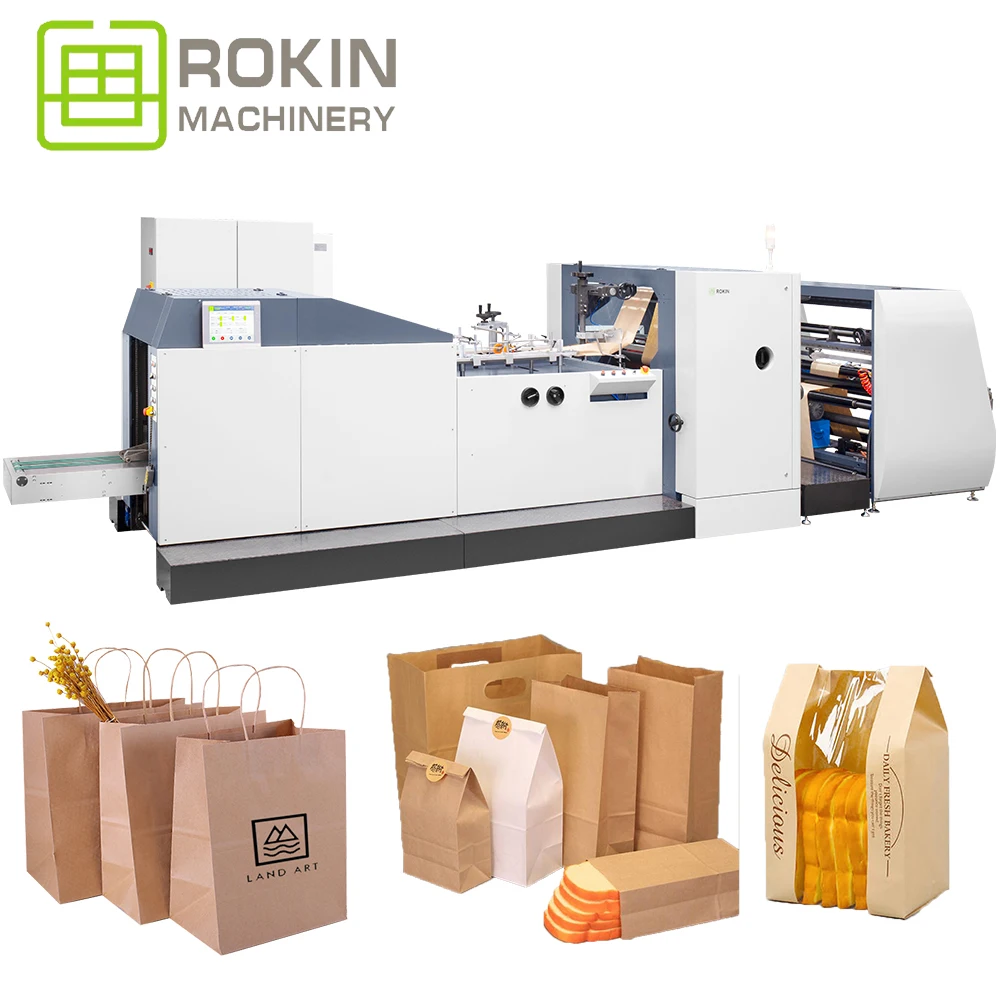 ROKIN BRAND recycling well organized shopping kraft bread paper bag machine with handle