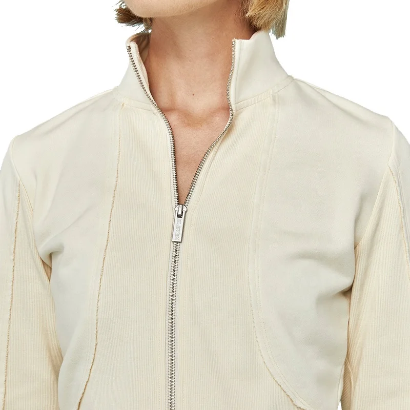 High Quality Women Stand Collar Zip Top Rib Sports Top Autumn Warm Short Coat Tops Can Be Customized Color Plus Size