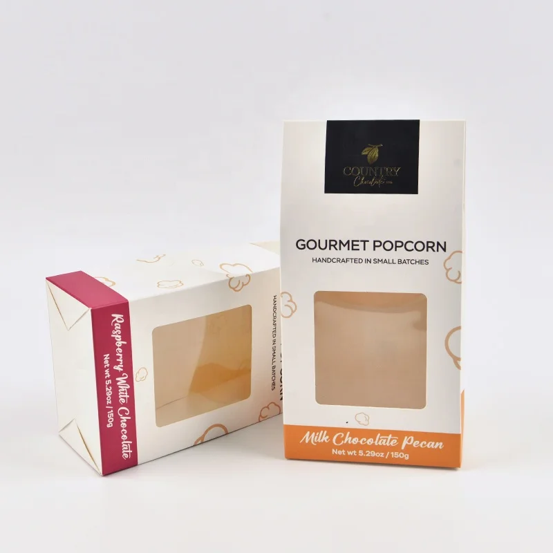 Luxury competitive price chocolate bar candy box empty food packaging paper gift boxes with clear window for wedding